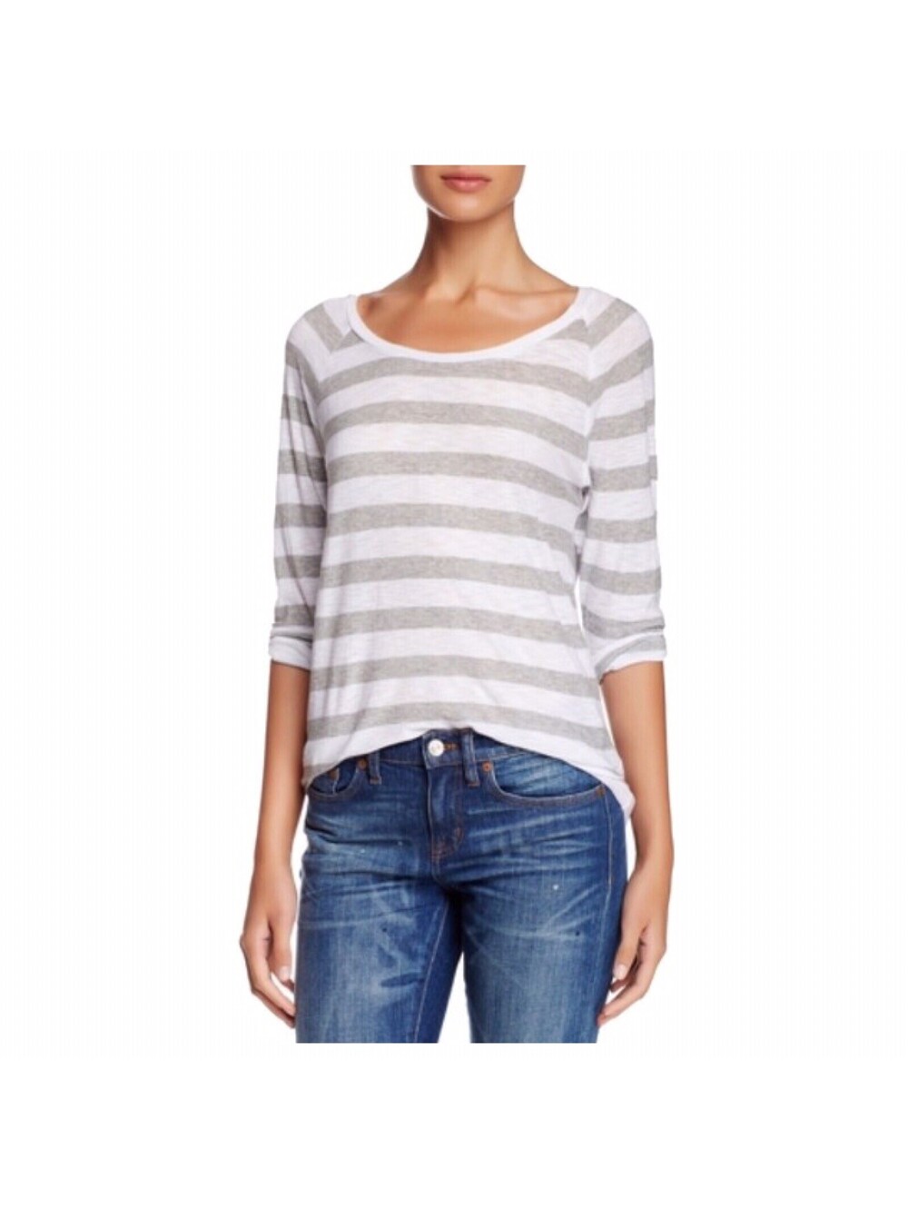 James Perse Gray Striped Dolman Sleeve Top 1/Small